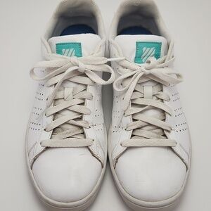 K-Swiss White and Aqua Green Leather Sneakers 95586-107-M Women’s Size 9